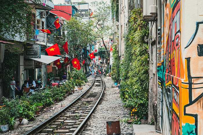 Train Street in Hanoi, Vietnam.